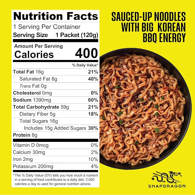 Snapdragon Saucy Instant Noodles with Korean BBQ Slurpable Sauce - Quick Meal, Snack, and Lunch. 12-Pack Microwave Noodles for Cup, Bowl, Ramen or Asian Stir Fry