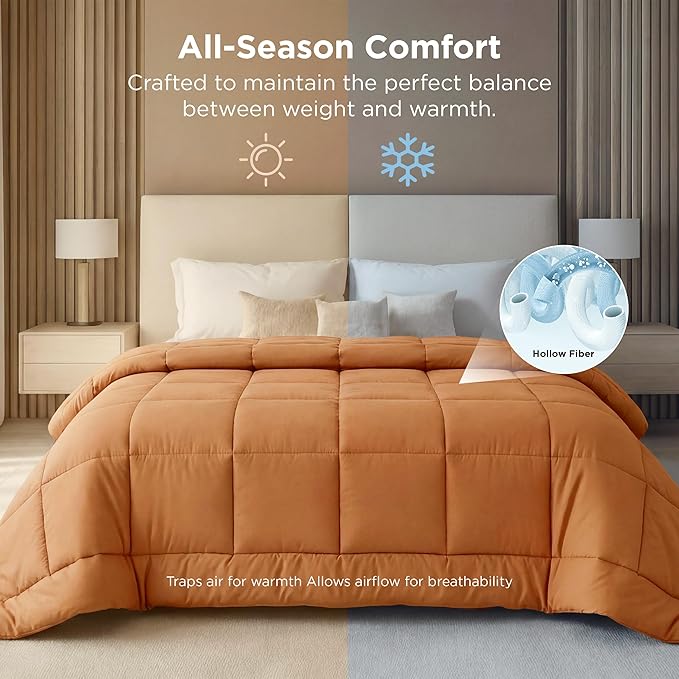 Bedsure Comforter Duvet Insert - Quilted Comforters Oversized King Size, All Season Duvet, GentleSoft Down Alternative Bedding, with 8 Tabs, Gifts for Women, Burnt Orange, Oversized King 116x98 Inche