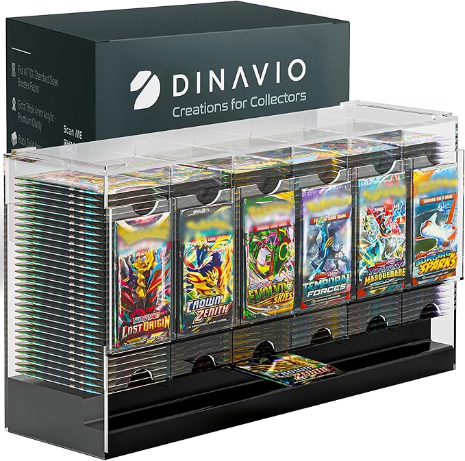 Dinavio Crafthouse 6-Slot Booster Pack Dispenser with Black Base - Fits 240 Booster Packs for Dispensing - Compatible with TCG Trading Card Boosters and Sports Card Boosters - 4mm Acrylic Stackable