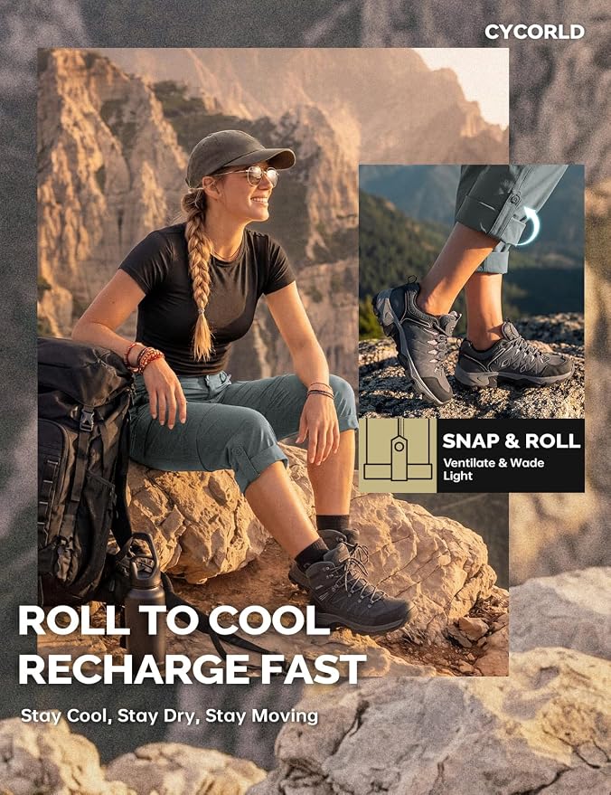 Cycorld Women's-Hiking-Pants-Convertible Quick-Dry-Stretch-Lightweight Zip-Off Outdoor Pants with 5 Deep Pockets