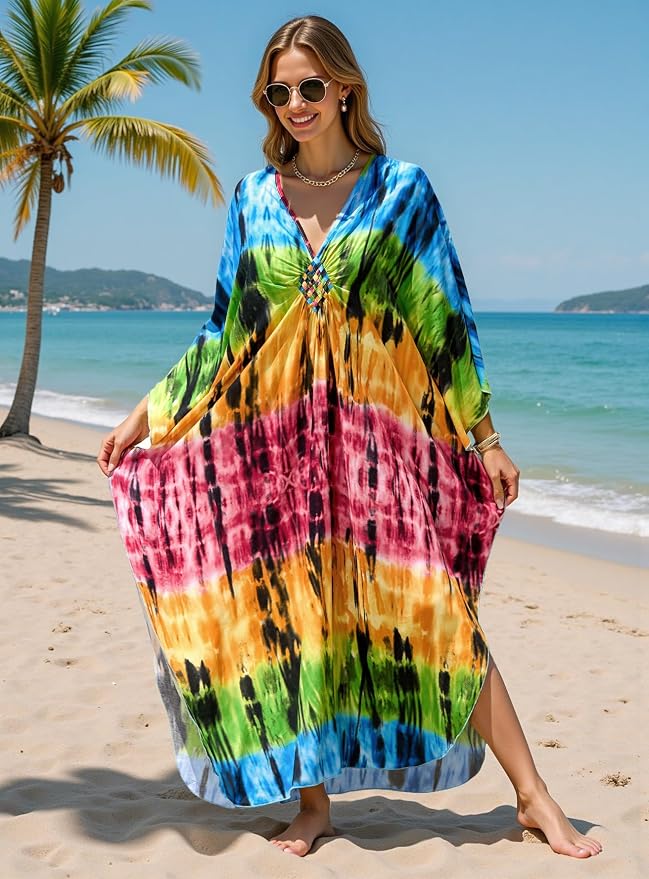 Mumu Dresses for Women Plus Size, Bohemian Kaftan Beach Cover Up Long Maxi Nightgown Soft Loungewear