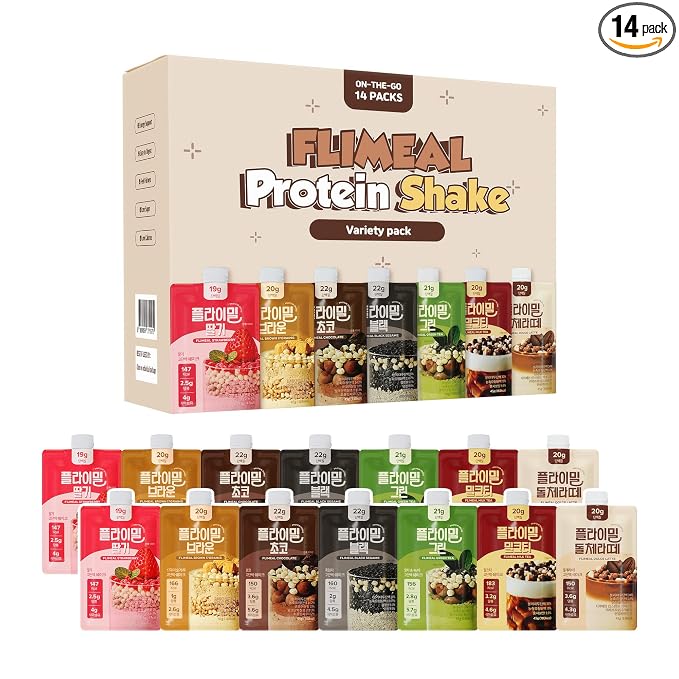 Flimeal Variety Pack Protein Shake, 20g+ Protein, Low Sugar, Keto-Friendly Meal Replacement Shake, With Crunchy Protein Balls (14 Servings, Variety)