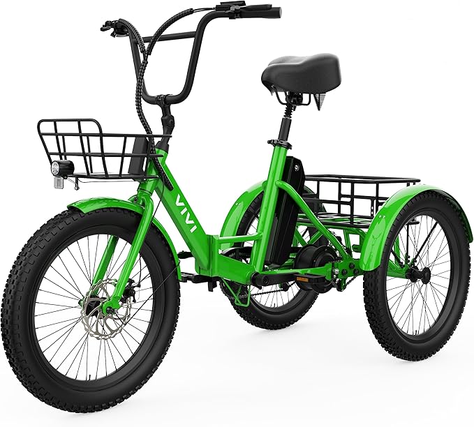 Vivi T01 20" x2.6 Fat Tire Electric Tricycle for Adults, 750W Peak 20'' Folding 3 Wheels Electric Bike, 95% Pre-Assembled, Speed Differential, 15.5MPH Eletric Trike with Bracket