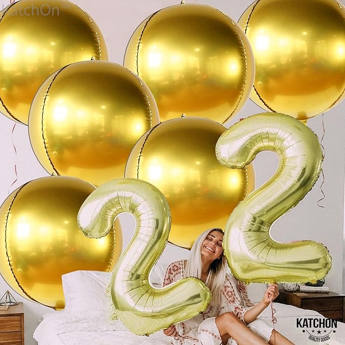 KatchOn, Big Gold Foil Balloon - 22 Inch, Pack of 6 | Gold Mylar Balloons for Golden Party Decorations | Metallic Gold Balloon Birthday Party Decor, Wedding, Gold Graduation Decorations 2026