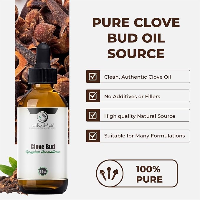 Clove Bud Essential Oil - Steam Distilled 100% Pure Eugenia Caryophyllus Clove Oil for Diffuser, Aromatherapy, Massage, DIY Skincare Hair Care, Warm Spicy Fragrance Natural - Indonesia - 2 FL Oz