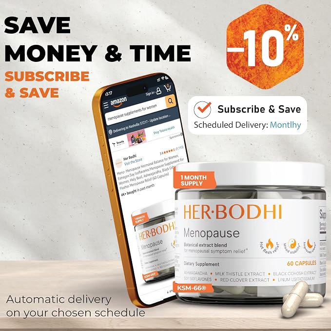 Her Bodhi Meno Menopause Supplement for Women, Hormonal Balance, Estrogen Soy Isoflavones with KSM-66 Ashwagandha & Black Cohosh, Hot Flash & Night Sweat Relief, Hormone-Free Vegan, 60 Capsules
