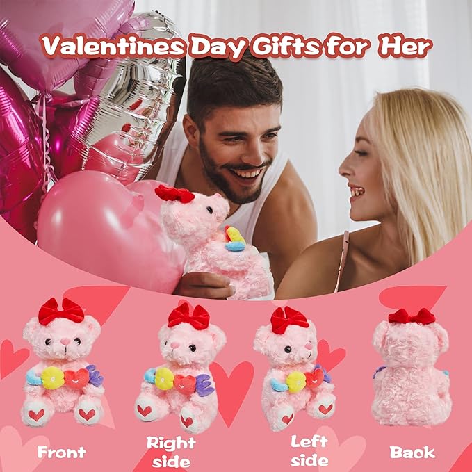 Teddy Bear Stuffed Animals for Girlfriend - 8 Inch Teddy Bear with Heart Soft Stuffed Pink Bear Plush Toy, for Mom, Anniversary Valentines Birthday Gifts for Kids Girls Her Women