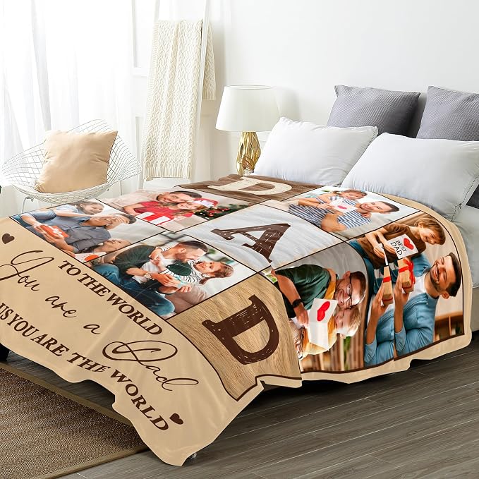 SHIPS NEXT DAY Personalized Fathers Day Birthday Gifts from Daughter Son Kids Wife Customized Father's Day Christmas Dad Husband Grandpa Papa Unique Gifts Custom Photos Blanket with Picture Text