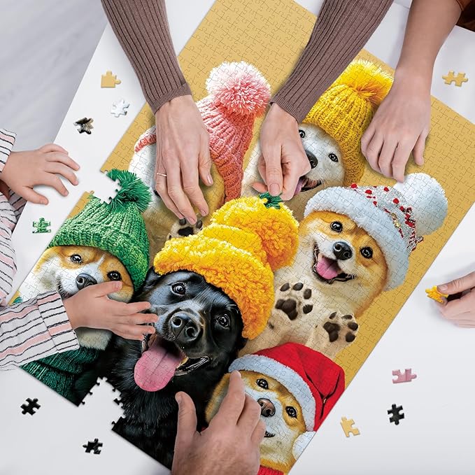 1000 Pieces Jigsaw Puzzles for Adults and Teens and Family Happy Game Time Animal Cute Funny Puzzle (Paws in Hats)