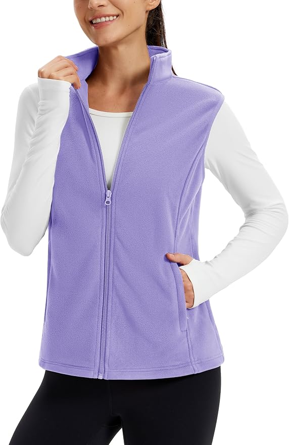 TACVASEN Women's Fleece Vest Lightweight Sleeveless Zip Jacket Outerwear | Soft Polar,Zipper Pockets,Stand Collar,Fall Winter Warm,Outdoor,Athletic,Running,Hiking,Travelling,Golf,Work
