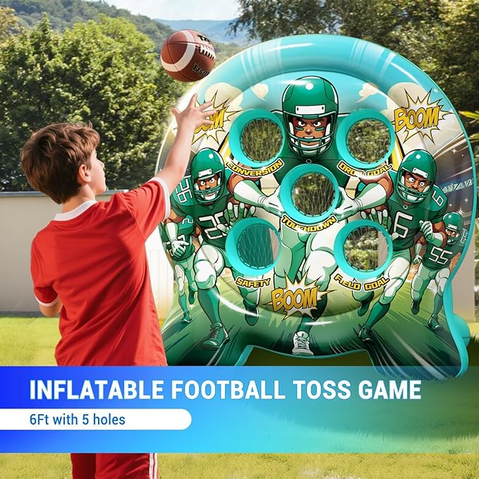 Kids Football Target Toss Game with Junior Size Football - Inflatable Throwing Target Toy - Fun Sports Carnival Party Game - Outdoor Game for Kids