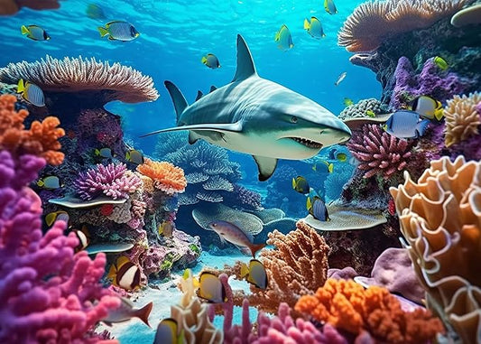 Jigsaw Puzzles for Adults 1000 Pieces, Shark Whale with Poster Interlock Perfectly Letter on Back No Dust, Home Decor Birthday Party Toy for Men Women Elders Seniors (27.5"x19.6")