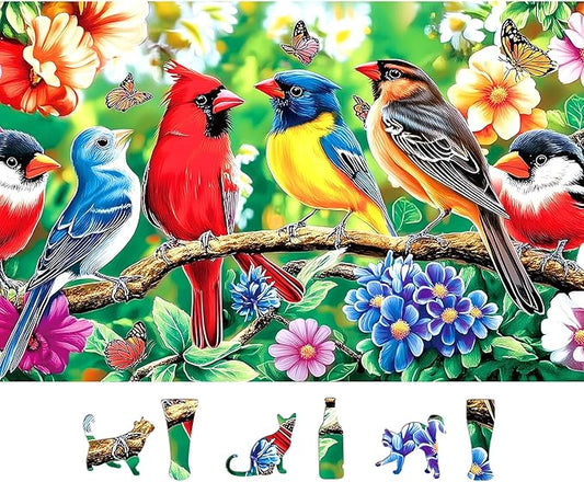 500 Piece Bird Jigsaw Puzzle | Vibrant Cardinal & Blue Bird with Flowers & Butterflies | Perfect Adult Puzzle | Unique Art for Home Decor & Gifts