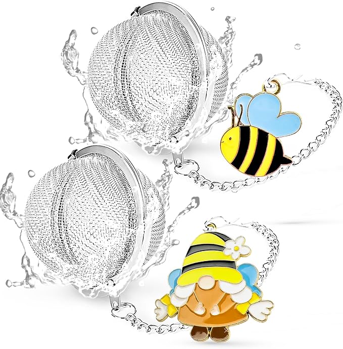 TeaSanavie 2 Pack Tea Infuser for Loose Leaf Tea with Gnome & Honey Bee Charms - 304 Stainless Steel Tea Steeper, Nature Themed Tea Gift