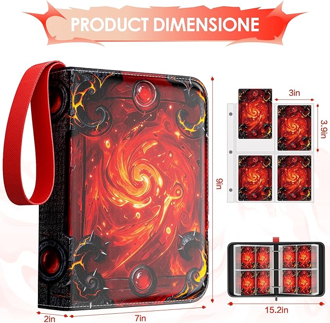 Trading Card Binder 4 Pocket, Waterproof PU 400Pockets Card Holder, Portable Zippered Collectible Game Card Albums Gifts for Boys and Girls, Trading Card Album for MTG/TCG/Card Holder Gift