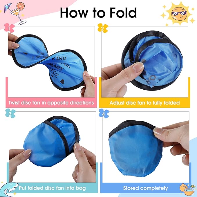 End of the Year Gifts for Students Bulk Foldable Flying Disc Fans Set with Stickers Bags, End of Year Student Gifts from Teacher Beach Fun Folding Pocket Hand Fans for Outdoor Activities Games