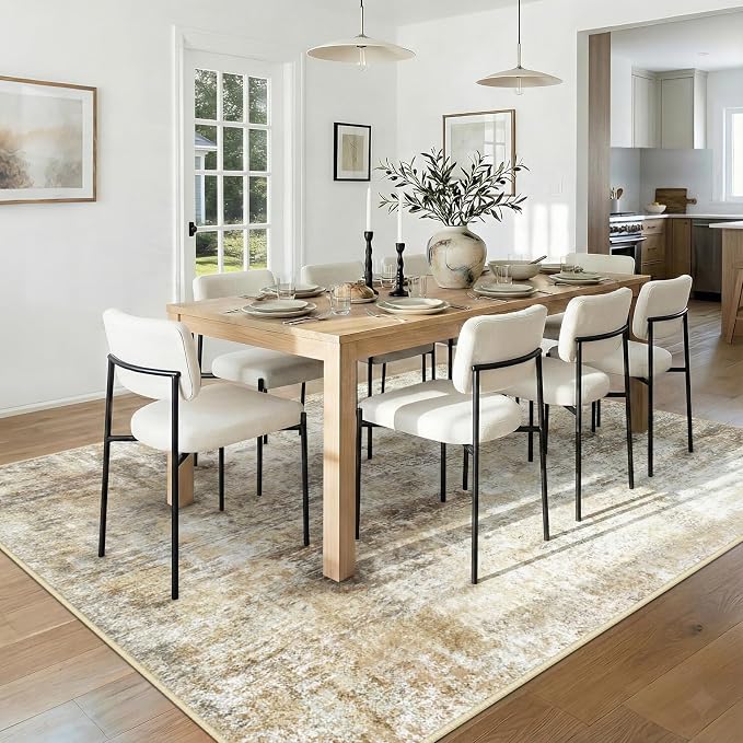 RELEANY Washable 10'x14' Abstract Area Rug for Living Room Neutral Brown | carpet for bedroom, kitchen, office, hallway and entryway, printed pattern, non-slip, soft, stain-resistant, easy to clean