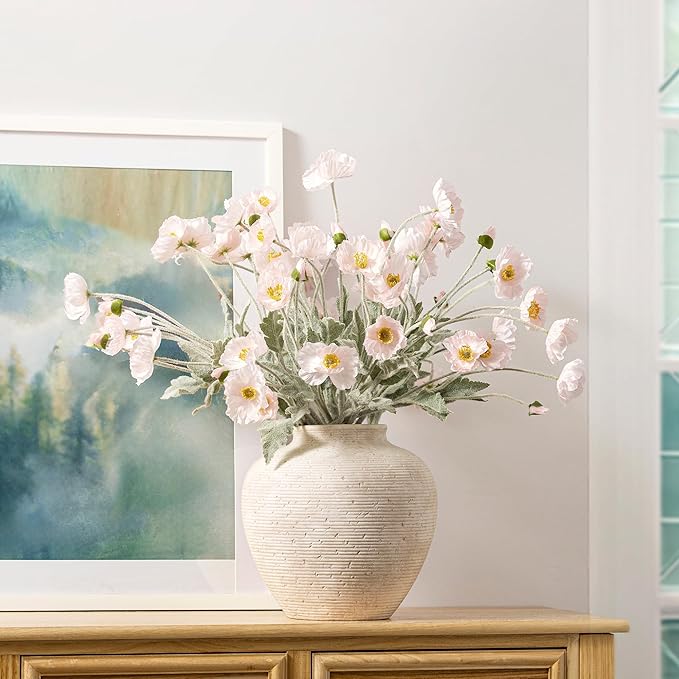 Vanselia Ceramic Flower Vase Home Decor - Large Tall Farmhouse Table Vases Rustic Vintage Living Room Kitchen Bedroom Decorations for House Book Shelf Office Coffee Desk Dining Fireplace (10" Rustic)