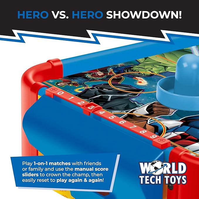 Marvel Avengers Air Hockey Table for Kids - Wooden Tabletop Game with Puck, Pushers & Air Flow System - Marvel Licensed - Kids 4+