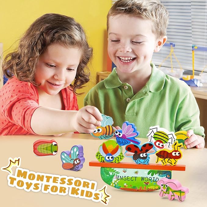 Vileafy Montessori Wooden Insect Toys for Kids Ages 3-5 – Bug Learning Blocks for Storytelling, Pretend Play & STEM Stacking – Educational Toy & Quiet Activities for Boys and Girls