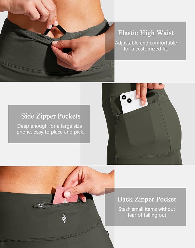 19" Ruffled Golf Skirts for Women | 3 Zipper Pockets, Knee Length, High Waisted, Long Skorts for Athletic, Casual, Tennis, Pickleball