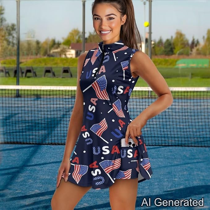Golf Dress Tennis Dresses for Women with Built in Shorts and Pockets Sleeveless Athletic Dress Workout Dress