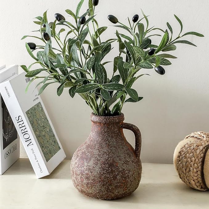 Ceramic Flower Rustic Vase, 7.1 Inch Farmhouse Rusty Vases for Home Decor Handcrafted Pottery Vase Small Terracotta Vases for Dining Table Decor Fireplace Living Room Bathroom Wedding Centerpiece
