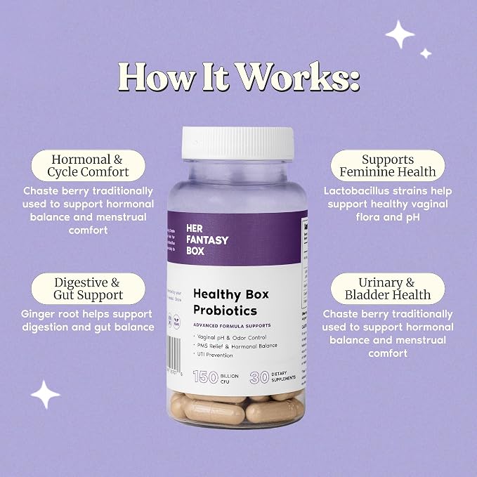 Her Fantasy Box | Healthy Box | Vaginal Probiotics for Women – Prebiotics + Advanced Lactobacillus Blend – Supports Natural Hormonal Balance – Feminine Health Support with Cranberry & D-Mannose