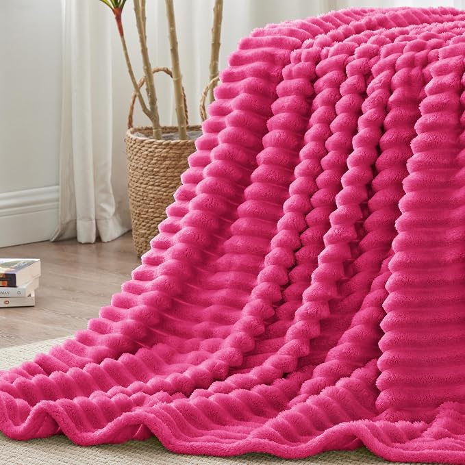 BEDELITE Ribbed Twin Blanket for Couch & Bed, Hot Pink, 60"x80" | Ultra-Soft Plush Fleece, Cozy, Warm Yet Lightweight, Ribbed Texture, Home Decor, Machine Washable, Giftable, All-Season Use
