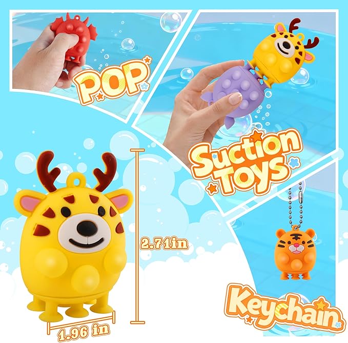 Toddler Valentines Day Gifts, 12PCS Animal Suction Pop Toys for Age 1 2 3 4 5 6, Airplane Car Travel Activities Essential, Birthday Gifts for Boys Girls Toddlers, Bath Toys for Toddler