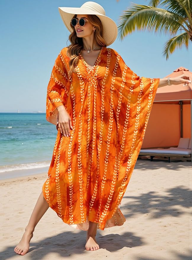 Mumu Dresses for Women Plus Size, Bohemian Kaftan Beach Cover Up Long Maxi Nightgown Soft Loungewear