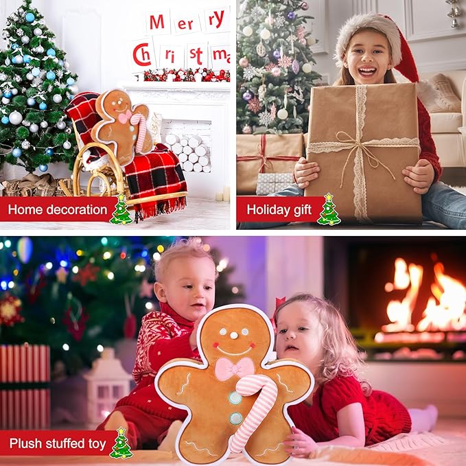 Liliful Christmas Plush Stuffed Gingerbread Man Toy 16 Inch Soft Aesthetic Gingerbread Man Pillow Stuffed Xmas Toys for Christmas Party Favors Decorations(Plush)