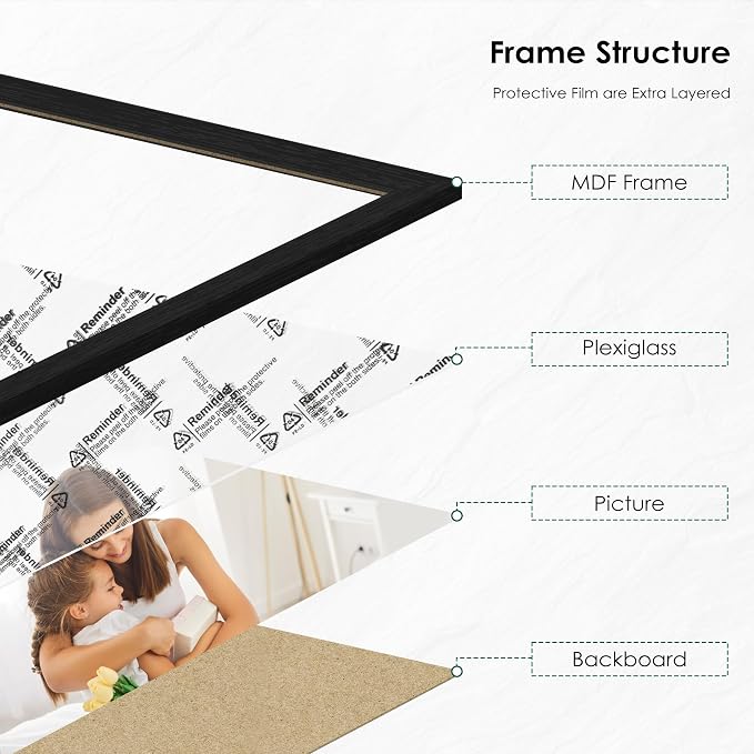PEALSN 8x10 Picture Frame Set of 6, Black Picture Frames with HD Plexiglass,Wall Gallery Photo Frames for Wall Mounting or Tabletop Display, Black Woodgrain