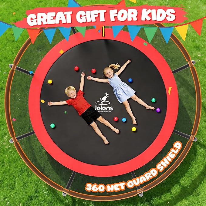 JELENS Trampoline 8FT 10FT 12FT 14FT 15FT 16FT, Recreational Trampolines with Enclosure Net, Outdoor Anti-Rust Trampolines for Kids and Adults, ASTM Approved