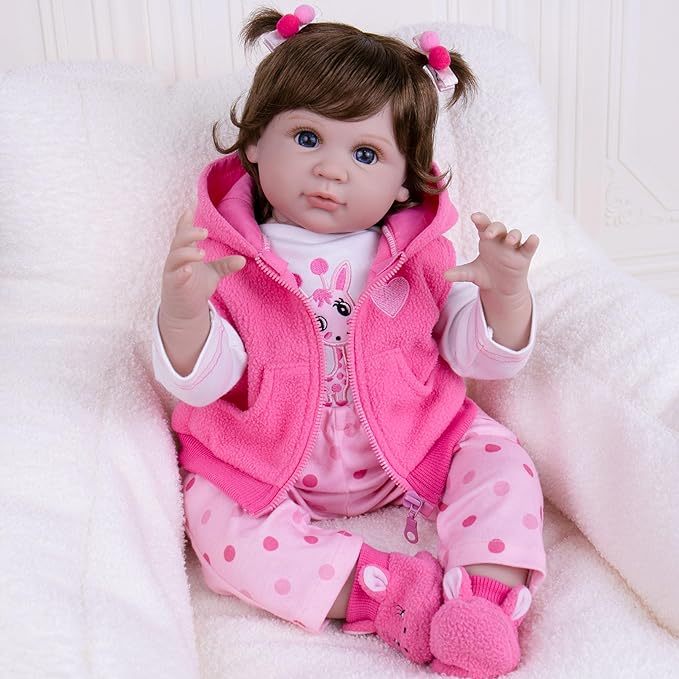 Milidool Lifelike Reborn Baby Dolls Girl, Realistic Silicone Baby Doll Real 22 inch Weighted Soft Body Newborn Girl Doll with Feeding Toy Accessories Gift Set