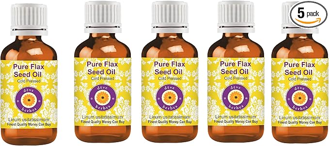 dève herbes Pure Flax Seed Oil (Linum usitatissimum) Cold Pressed (Pack of five) 100ml X 5 (16.9 oz)