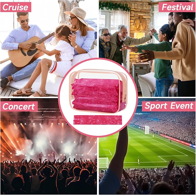 64 Pcs Tampon Flasks Set Includes 20 Reusable Plastic Flasks, 40 Self Adhesive Wrappers, 2 Funnels, Storage Bag, Straw Scrubber, Hidden Flasks for Cruise Event, Concert, Outdoor Sports (Rose red)