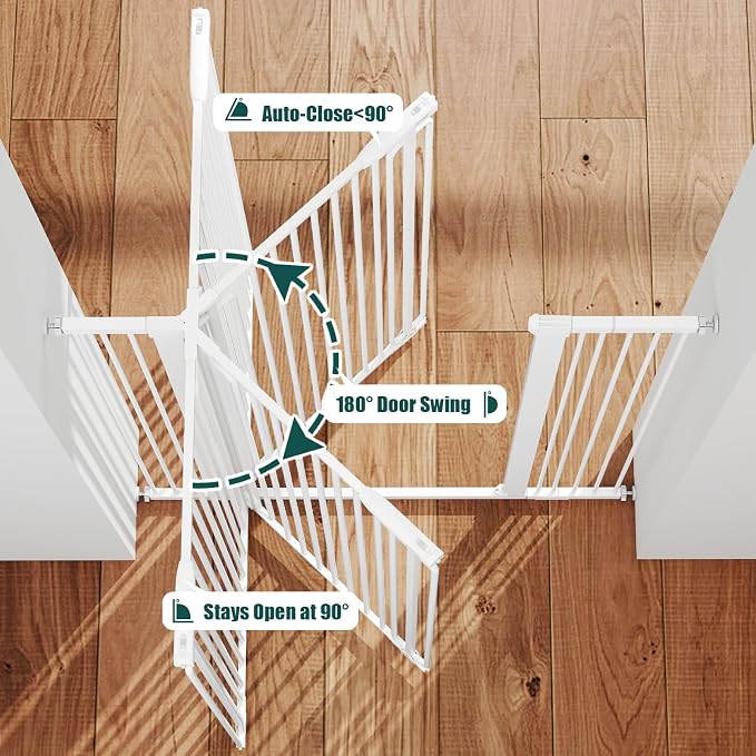 keny 51" Extra Tall Pet Gate, 29.7"-46" Wide Adjustable Cat Gate for Doorway, Hallway, Stairs, Auto-Close & Pressure Mounted, No Drilling, White