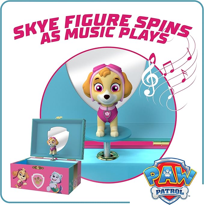 Paw Patrol Jewelry Box for Girls - Musical Jewelry Box with Spinning Skye Figurine, Paw Patrol Toys for Kids Ages 3-5 - 6 x 4.7 x 3.5 in