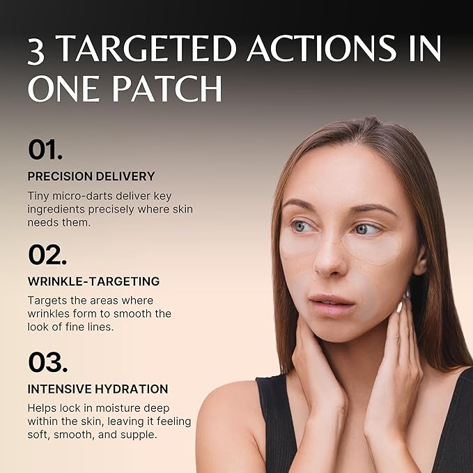 Anti-Wrinkle Micro Dart Patches with Niacinamide, Hyaluronic Acid, Vitamin C & Peptides - Under Eye Patches for Wrinkles, Crows Feet and Smile Lines - 4 Pairs