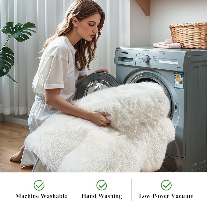 5x8 Cream White Fluffy Shag Rug for Living Room, Plush Carpet | Ivory Area Rug for Bedroom, Kids Nursery, Boys Girls Dorm Room, Washable Shaggy Carpet