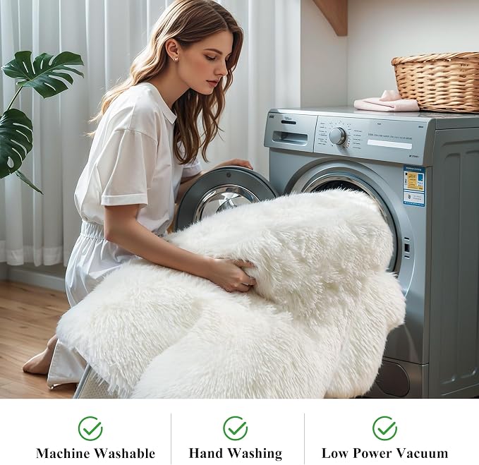 KCHOWUA Cream White Fluffy Area Rug 2x3, 2 Pcs Machine Washable Fuzzy | Soft plush shaggy throw rug Ivory for girls bedroom, living room, kids room, dorm, and nursery