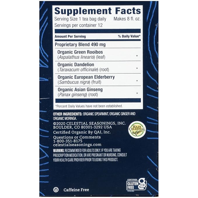 Celestial Seasonings TeaWell Herbal Tea, Daily Wellness, Organic Ginger Mint, 12 Count