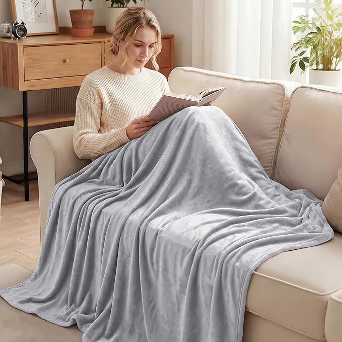 Exclusivo Mezcla Soft Fleece Blanket Queen Size for Bed, Light Grey | 90x90 Inches, Double-Sided Brushed Flannel, Lightweight Plush Cozy Blanket for Home Decor, All Season, Machine Washable