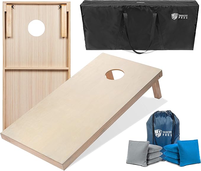 Tailgating Pros Cornhole Boards - 4'x2' & 3'x2' Cornhole Game w/Carrying Case & Set of 8 Corn Hole Bags - 150+ Color Combos! Optional LED Lights