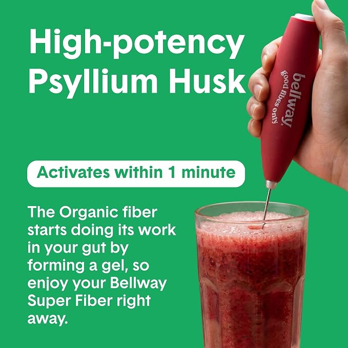Bellway Super Fiber Powder + Fruit, Sugar Free Organic Psyllium Husk Powder Fiber Supplement for Regularity, Bloating Relief & Digestive Health, Plant-Based, Strawberry Watermelon (50 Servings)