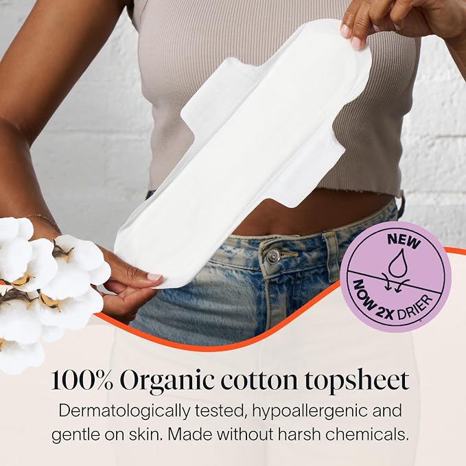 Cora 100% Organic Cotton Topsheet Pads (72 Overnight Pads)