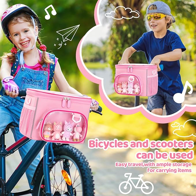 Kids Bike Basket, Front Frame Handlebar Bag for Toddler Scooter Tricycle Bicycle, Cute Small Fabric Bicycle Basket for Boys & Girls,