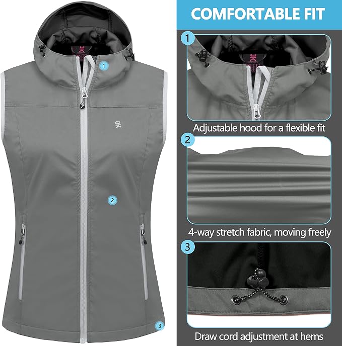 Little Donkey Andy Women's Lightweight Softshell Vest, Windproof Sleeveless Jacket for Running Hiking Travel