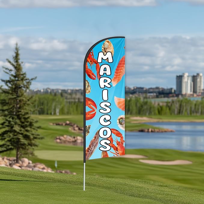 Mariscos Feather Flag for Storefronts Fairs,6 FT (Flagpole Not Included) | Business Advertising Flag